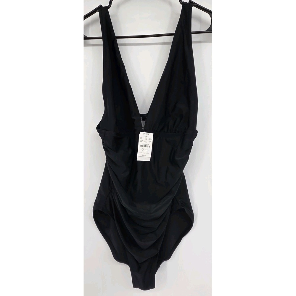 J.Crew Factory‎  Ruched V-neck One-Piece Swimsuit Large Black NWT